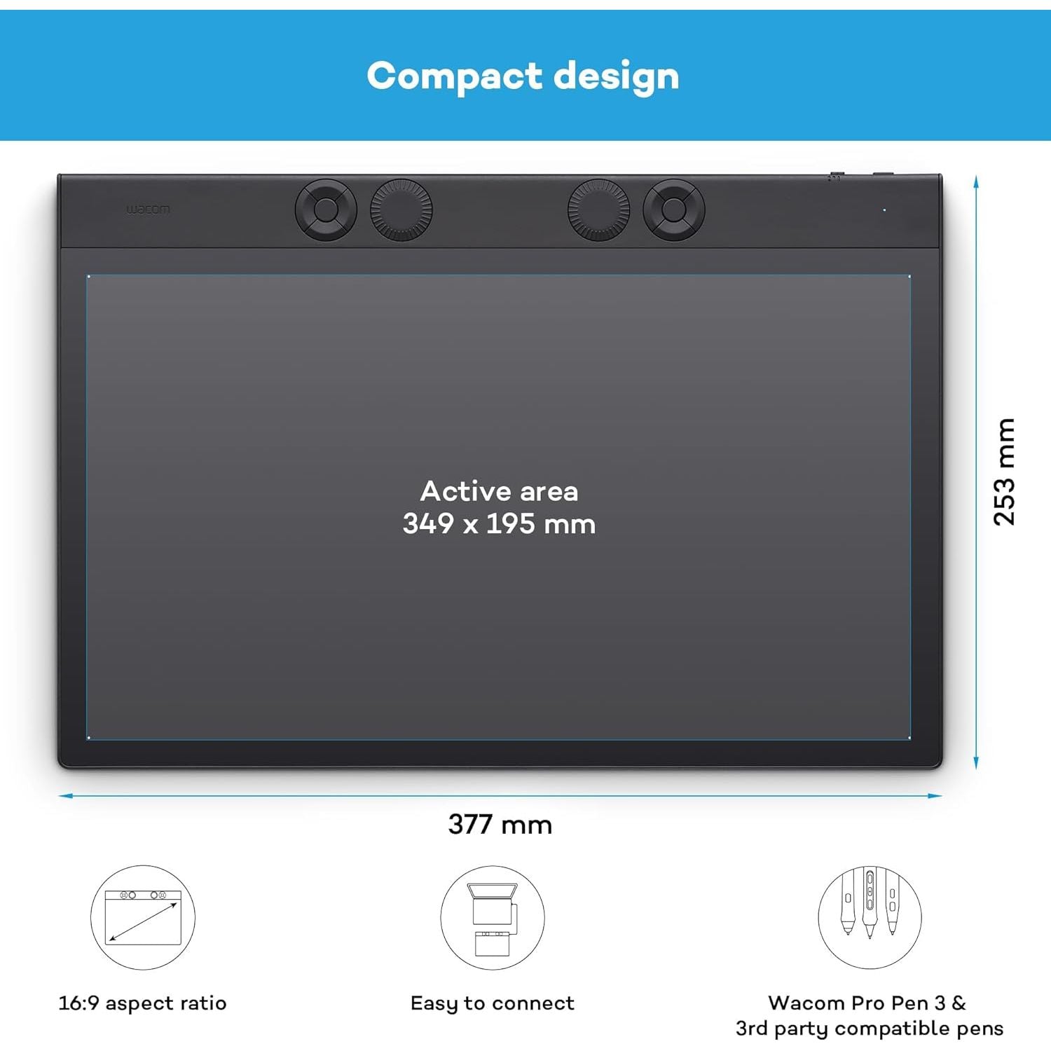 Wacom Intuos Pro Large Pen Tablet – Wacom Pro Pen 3, Bluetooth, 8192 Pressure Levels – PTK870K0B